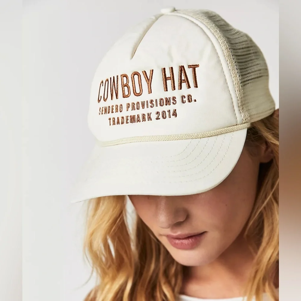 Free People Cowboy Trucker Hat by Senderos Provisions Co.Tan/Cream - Picture 4 of 13
